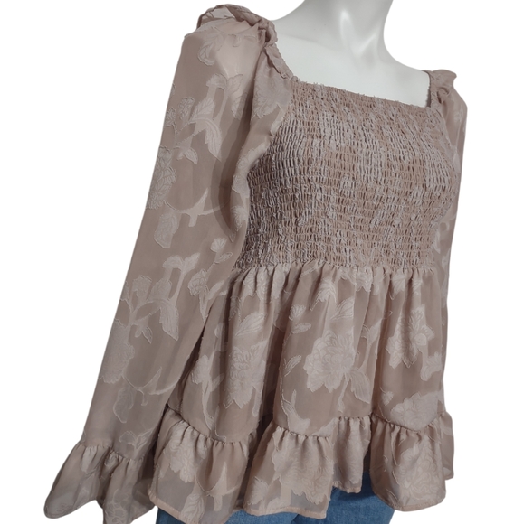 Cato Babydoll Smocked Top Sz Large Dusty Rose Pink Whimsical Fairy Blouse - Picture 5 of 8